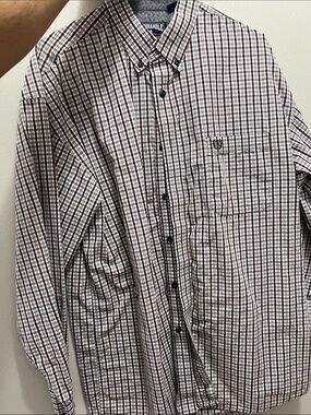 Panhandle Men’s Long-Sleeve Plaid Button-Down Shirt - White & Brown